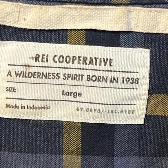 Mens large REI Cooperative Flannel‎ long sleeve button down blue yellow plaid - Picture 2 of 6